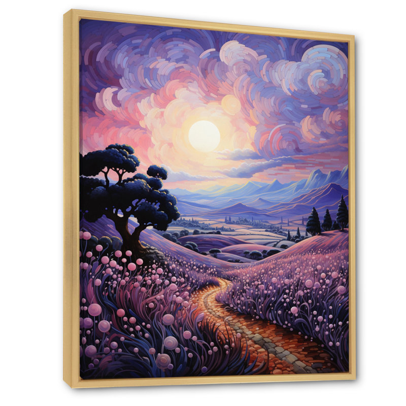 Décoration murale en toile Vangogh lavande Fields Pointillism I - Vangogh, H 32 po x l 24 po x P 1 po, Cadre flottant érable