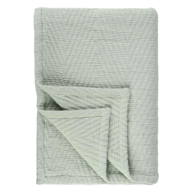Green Cotton Chevron Woven Throw Coverlet