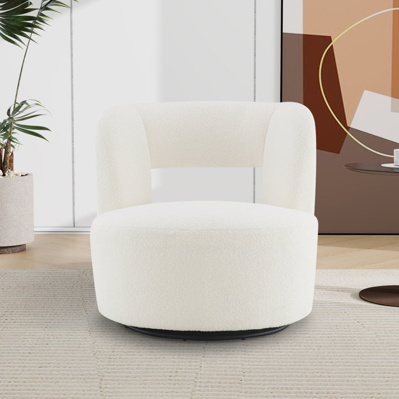 Fauteuil demi-tonneau pivotant d'appoint l 27,9 po, Polyester crème