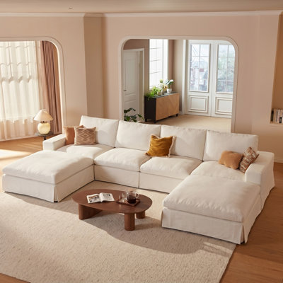 Boneless 161.2" Oversized Cloud Sectional Sofa, Feather & Foam Filled U-Shaped Modular Couch with 35.4" Extra