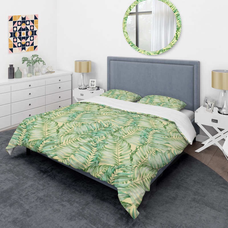 Ensemble de housse de couette de feuillage tropical rétro, Housse de couette très grand + 2 taies décoratives