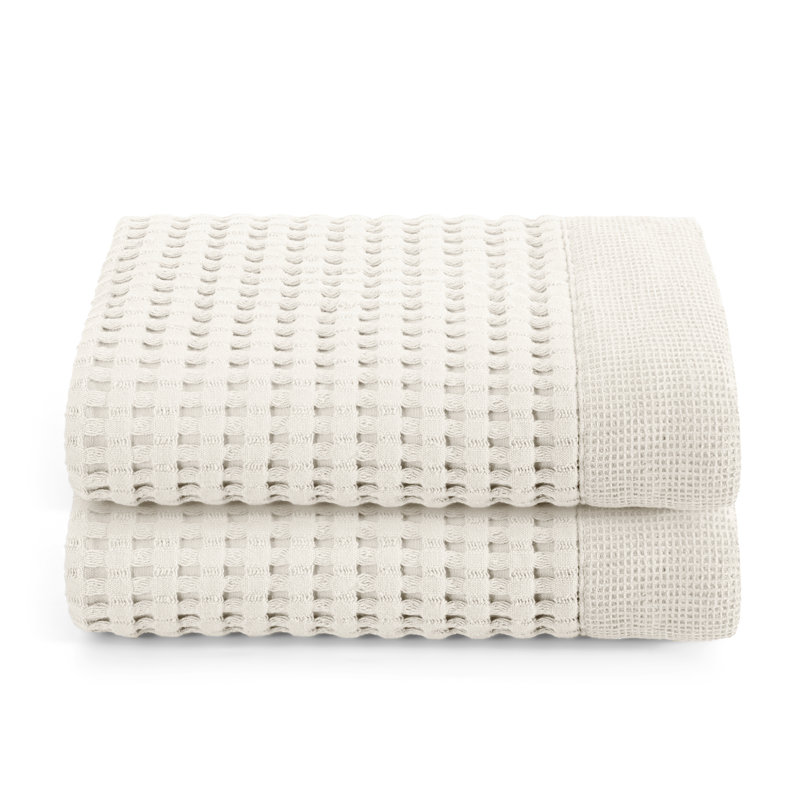 Ensemble de 2 essuie-mains gaufrés - 100% coton naturel super absorbant, à séchage rapide, style moderne, Crème