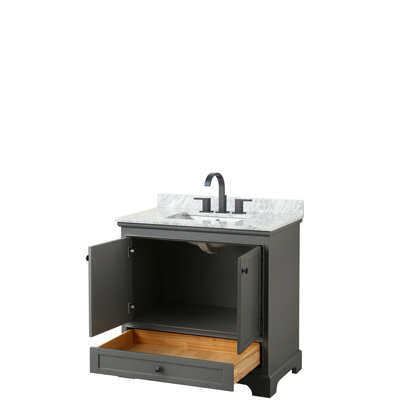 Ensemble de meuble-lavabo simple 36 po Deborah, Gris foncé, Chrome poli, Marbre de culture blanc
