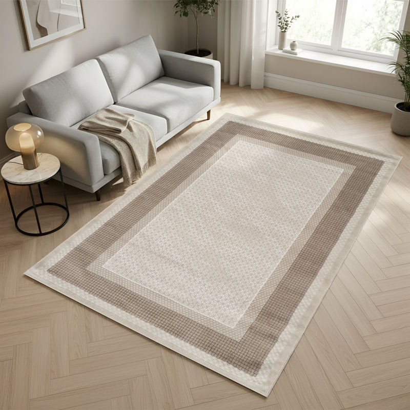 Whitney Beige & Brown Geometric High-Low Modern Rug, 10'0" x 14'0", Beige/Brown