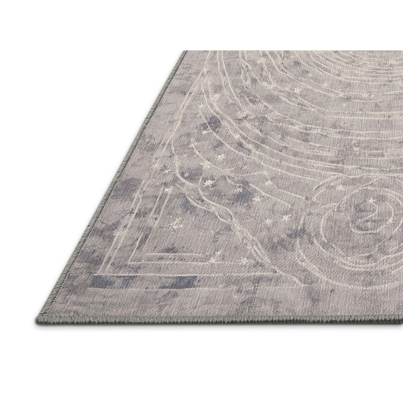 Machine Washable Gray Area Rug, Round 8'