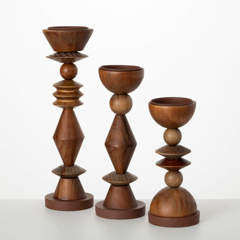 Ensemble de porte-bougie colonne en bois