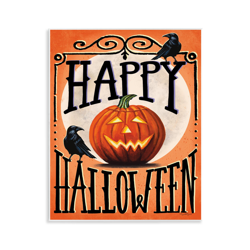 Plaque murale Happy Halloween with Crows, design par Elizabeth Tyndall