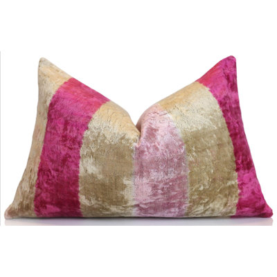 Pink Gold Striped Silk Velvet Lumbar Pillow – 16X24 Handmade Luxury Cushion
