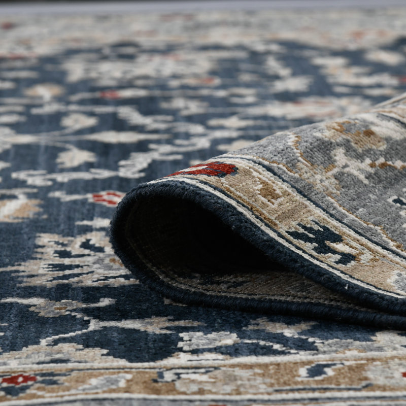 Hand-Knotted Blue Wool Persian-Inspired Runner Rug