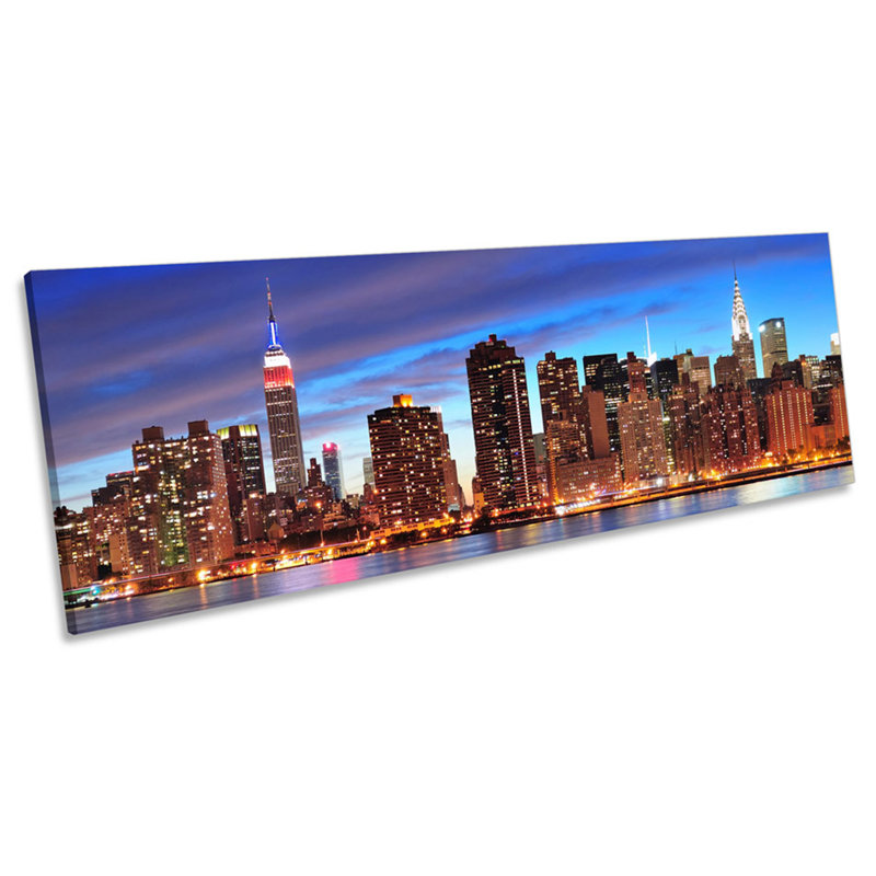 New York City Sunset Skyline 1 Piece Wrapped Canvas Panoramic Wall Art, 45.72cm H x 137.16cm W x 2cm D