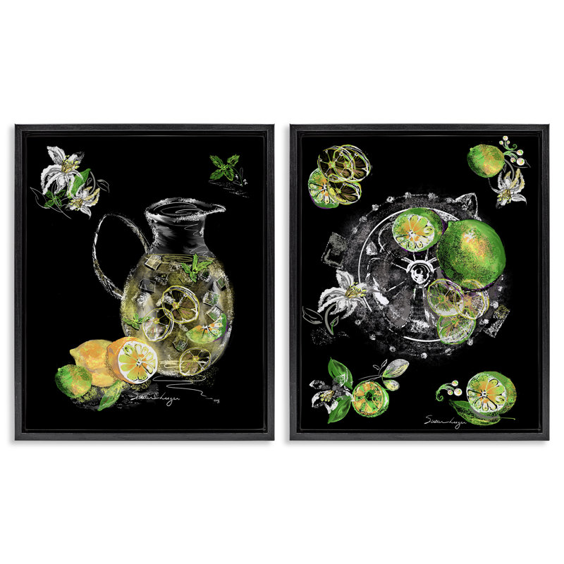 Ensemble de cadres flottants rafraîchissants 2 pièces citrons et limes, design par Susan Lugar, H 31 po x l 25 po