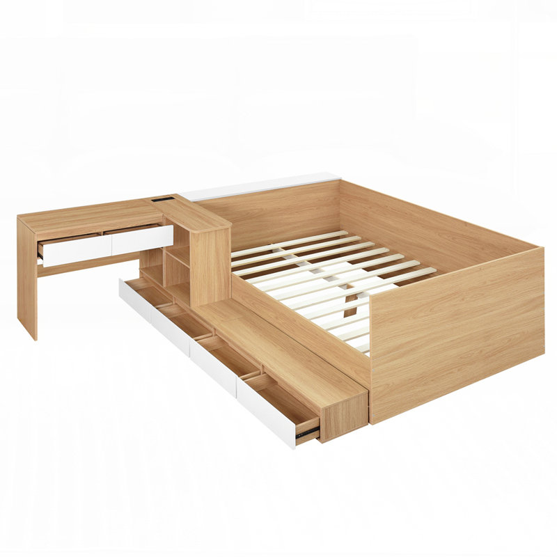 Lit plateforme en bois avec 6 tiroirs et une coiffeuse pour une utilisation maximale de l'espace et une utilisation multifonctionnelle