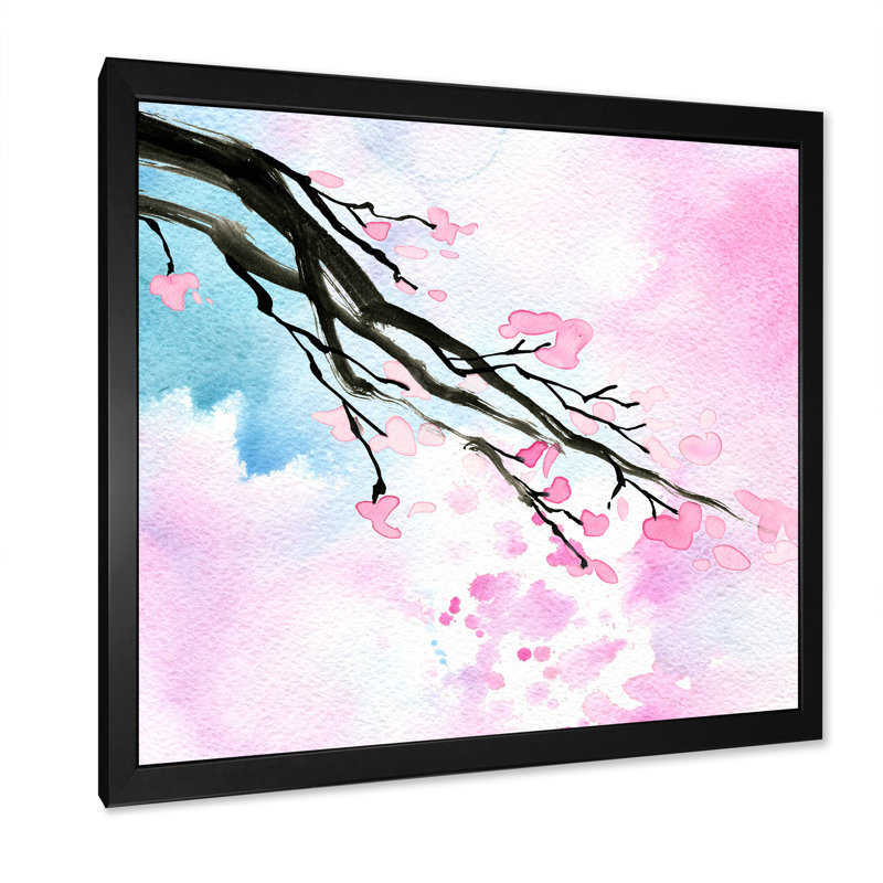 Branche de cerisier en fleurs, Toile avec cadre noir, H 16 po x l 16 po x P 1 po