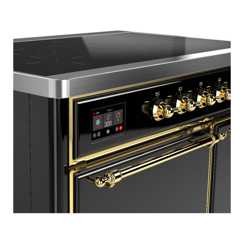 Cuisinière à induction 40 pouces avec 6 éléments à induction en noir brillant (garniture laiton) Majestic III Series, Laiton