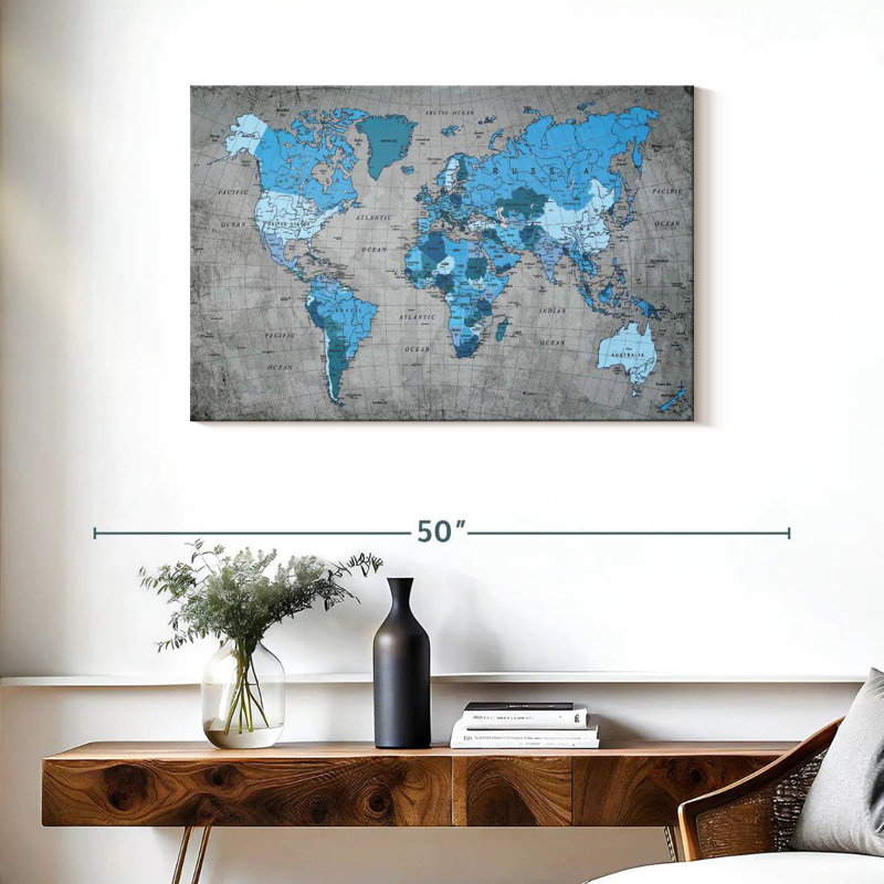Géographie, carte du monde II, H 24 po x l 36 po
