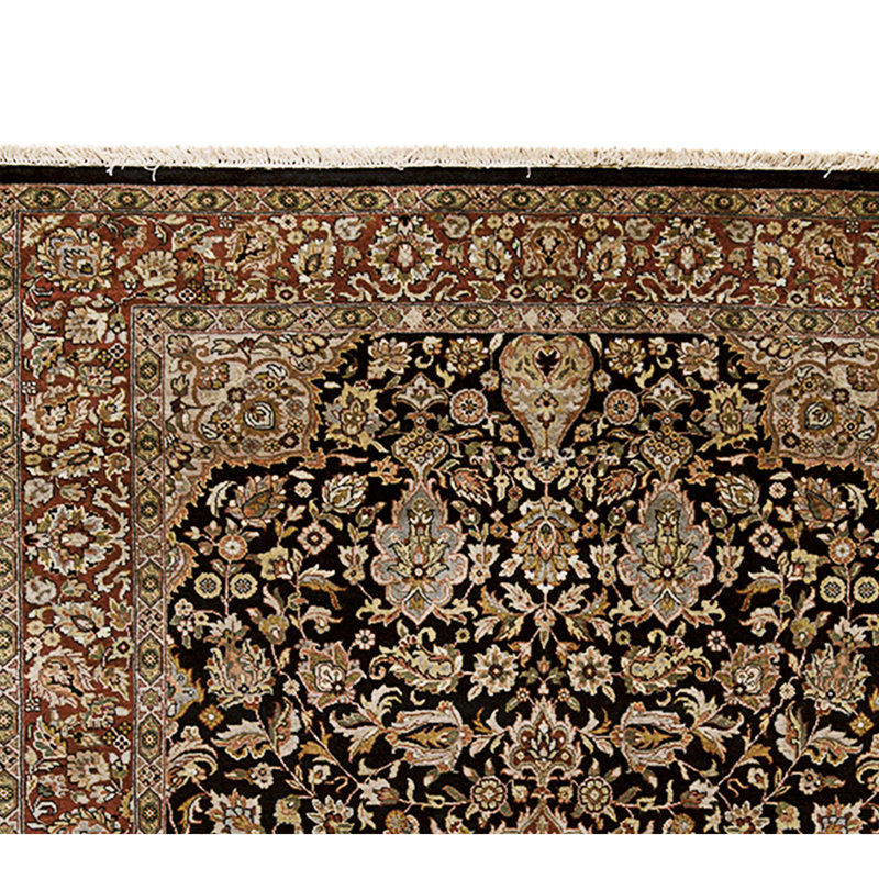 High-Quality Hand-Knotted Black And Wine Area Rug
