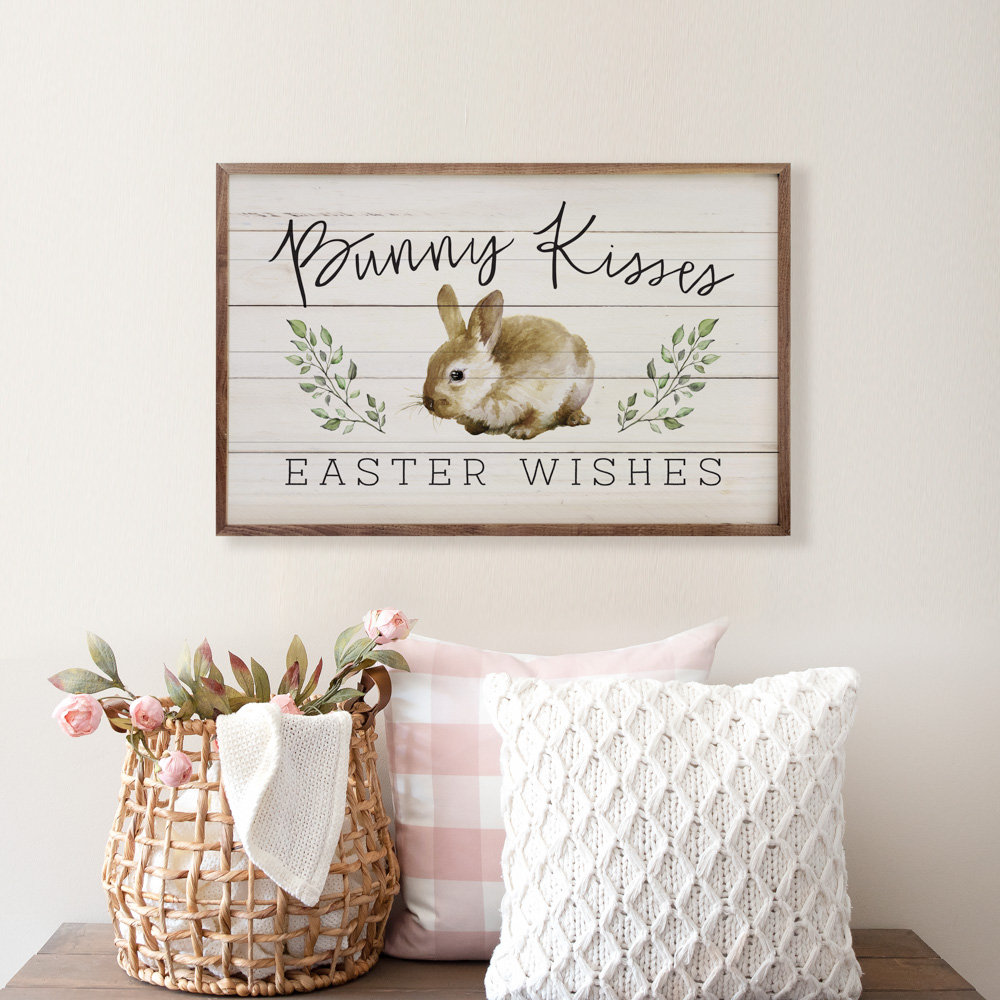 The Holiday Aisle® Bunny Kisses Easter Wishes Greenery Whitewash | Wayfair