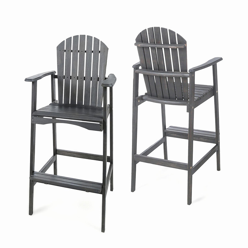 Tabourets de bar d'extérieur en bois d'acacia Adirondack, gris foncé