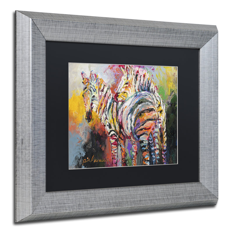 « zèbres », reproduction sur toile, H 11 po x l 14 po x P 0,5 po, Cadre argenté, Noir