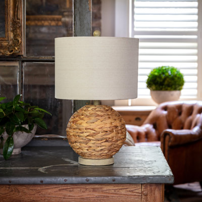 22" Rattan Table Lamp With Oat Shade