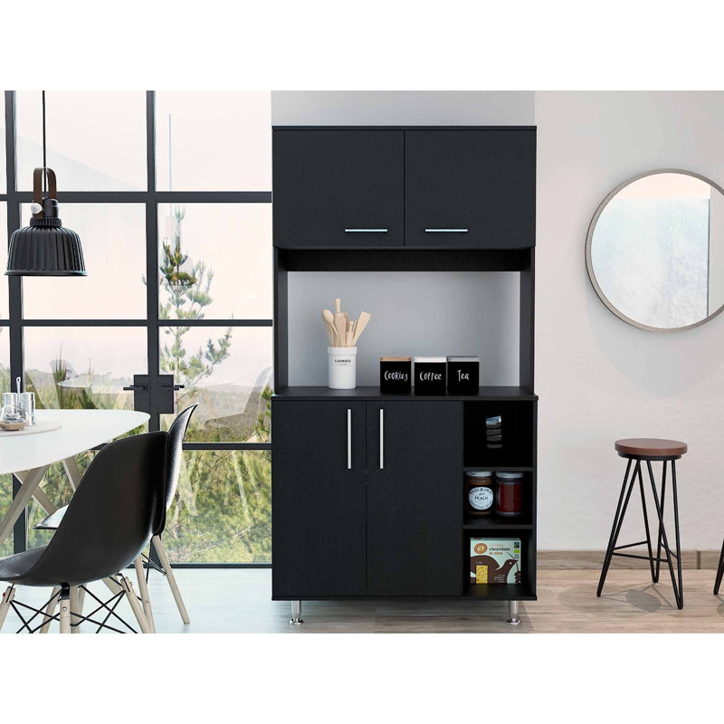 71" Black Wood Pantry Or Storage Closet, Black