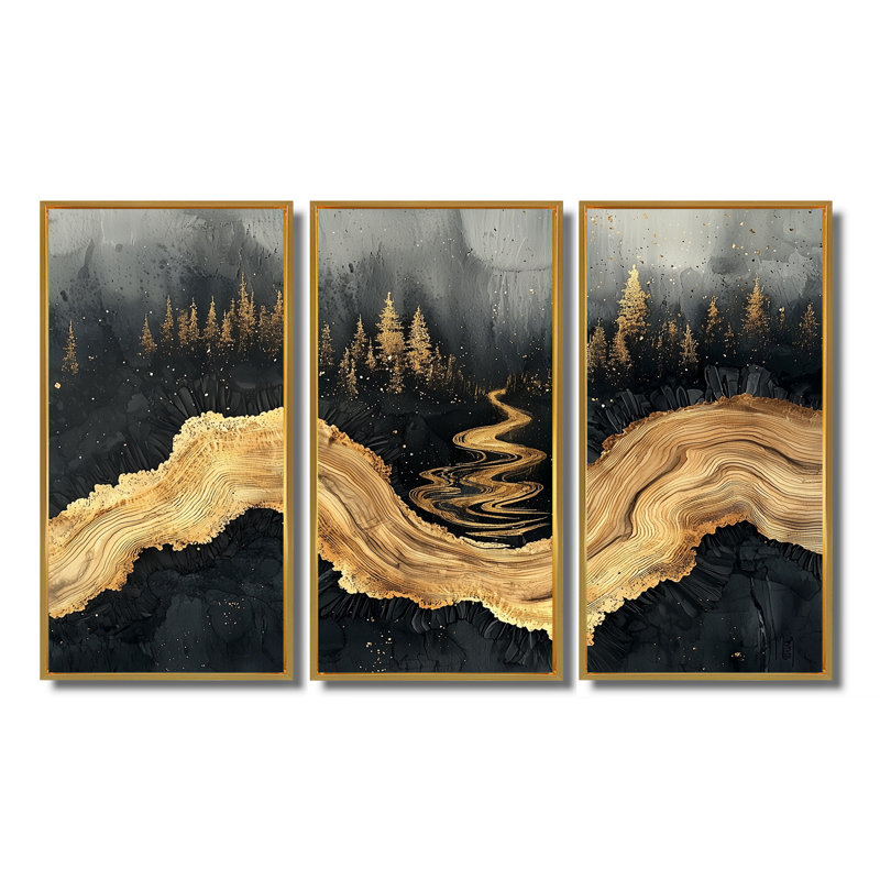 Forêt forêt de cristal onyx I - art mural forêt grand - 3 panneaux, H 32 po x l 48 po, Impression encadrée sans passe-partout
