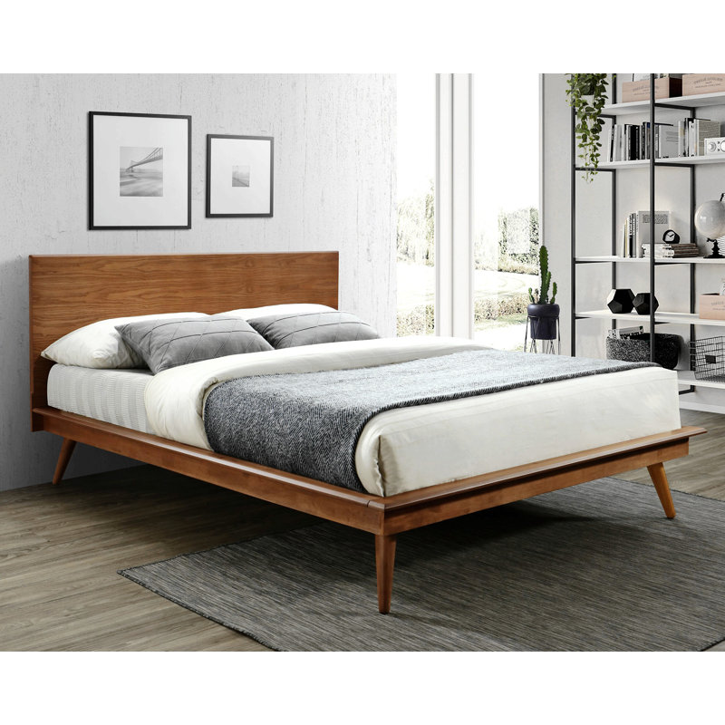 Mobilier de chambre moderne en bois brun avec lit plateforme moderne et élégant, Grand lit