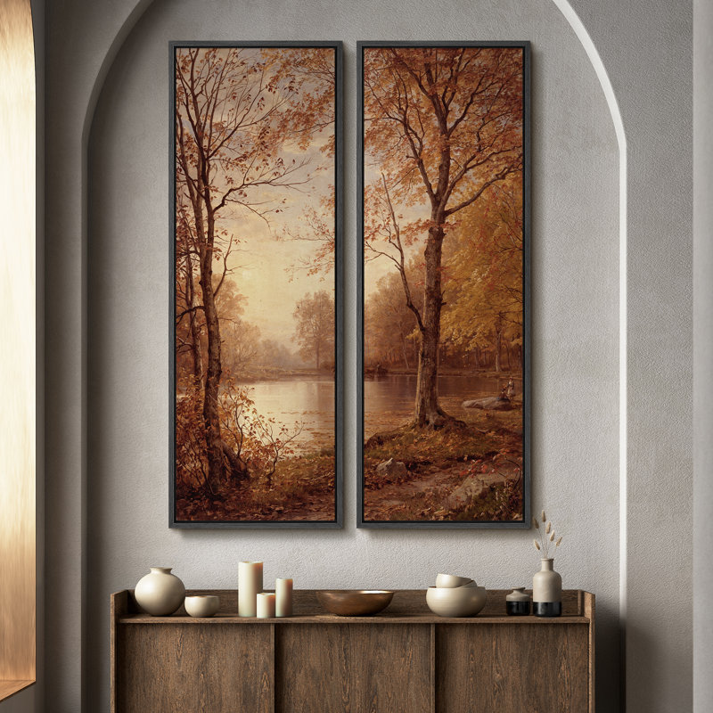 «Vintage Landscape Wall Art», ensemble de 2 toiles encadrées 20 x 60 pouces, Noir