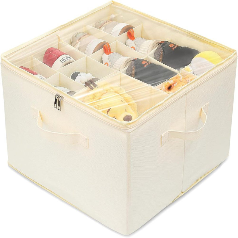 16 Pair Stackable Shoe Storage Box, Beige