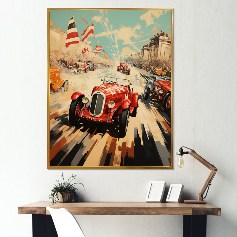 Rallye de voitures de course rétro 2, Cadre flottant doré, H 44 po x l 34 po x P 1,5 po