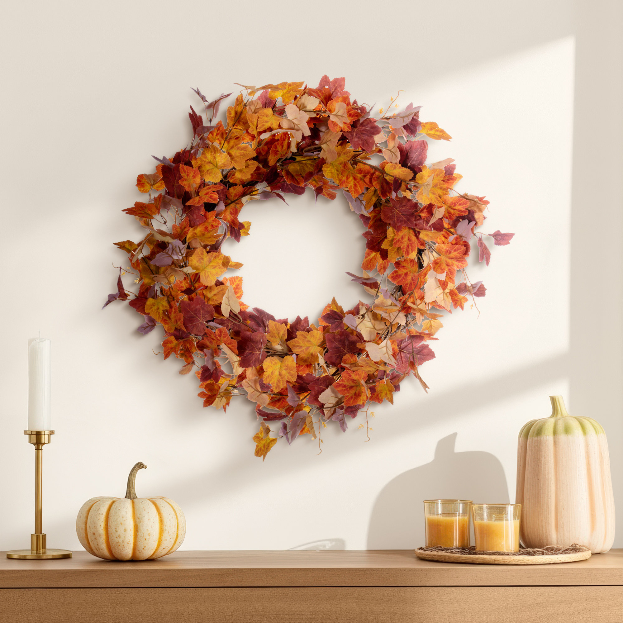 22'' Thanksgiving Faux Maple Polyester Wreath