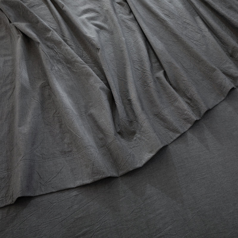 Drap plat 100% coton lavé MooMee, Drap plat grand, Gris foncé