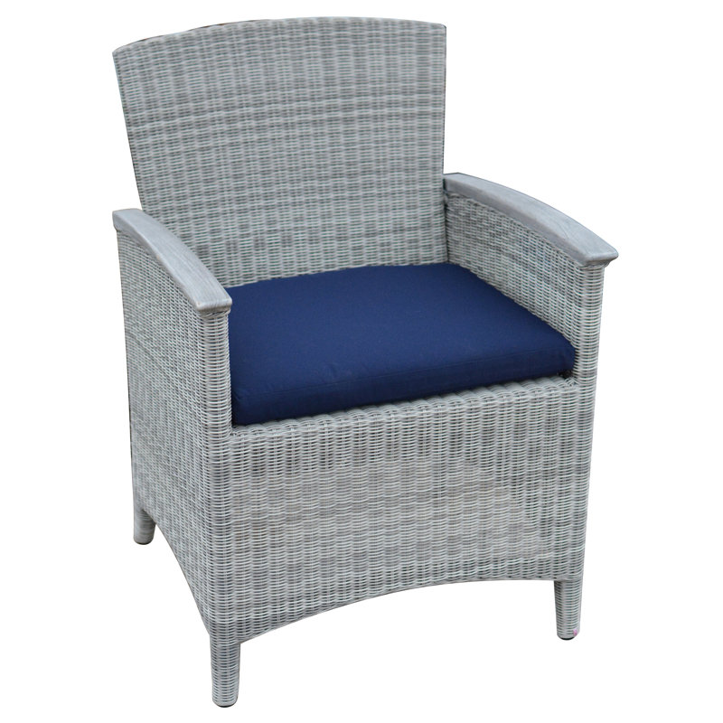Bella Wicker Outdoor Dining Armchair, Spectrum Indigo Sunbrella® Plainweave, Gray