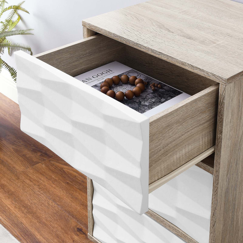 Commode 3 tiroirs l 17 po, Chêne / blanc