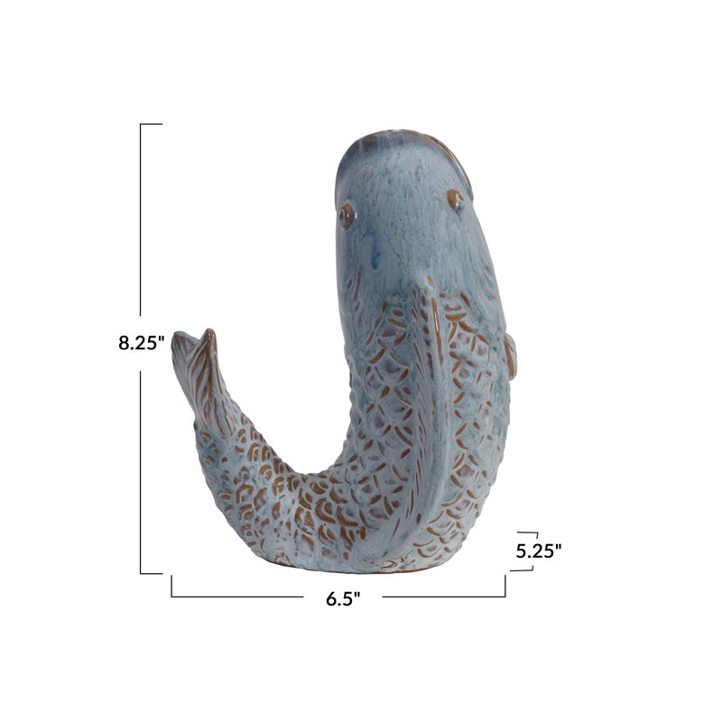 Vase en grès en forme de poisson avec glacis réactif