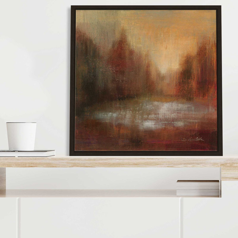 Pluie I - peinture, L 21,5 po x H 21,5 po, Encadrement brun