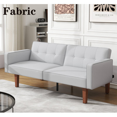 Alexender 71'' Wide Faux Leather Futon Sofa Bed Couch with Adjustable Armrests for Living Room