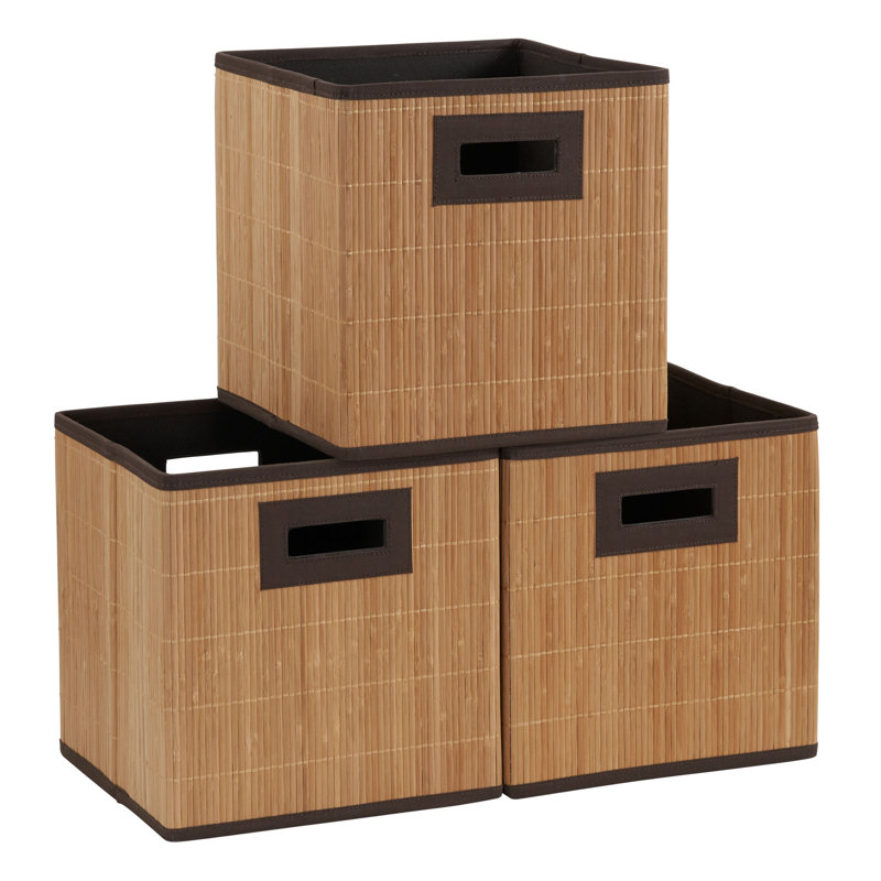 Storage Cube in Handwoven Bamboo Reeds with grain Texture, Bamboo Brown