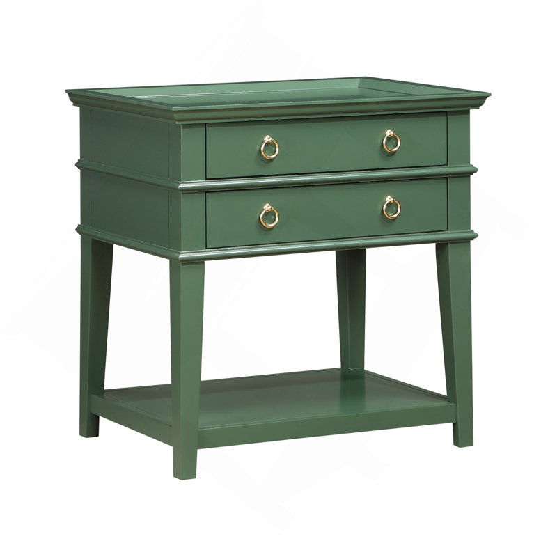 Carmona Vintage Green 2-Drawer Tray Top Nightstand, Antique Green