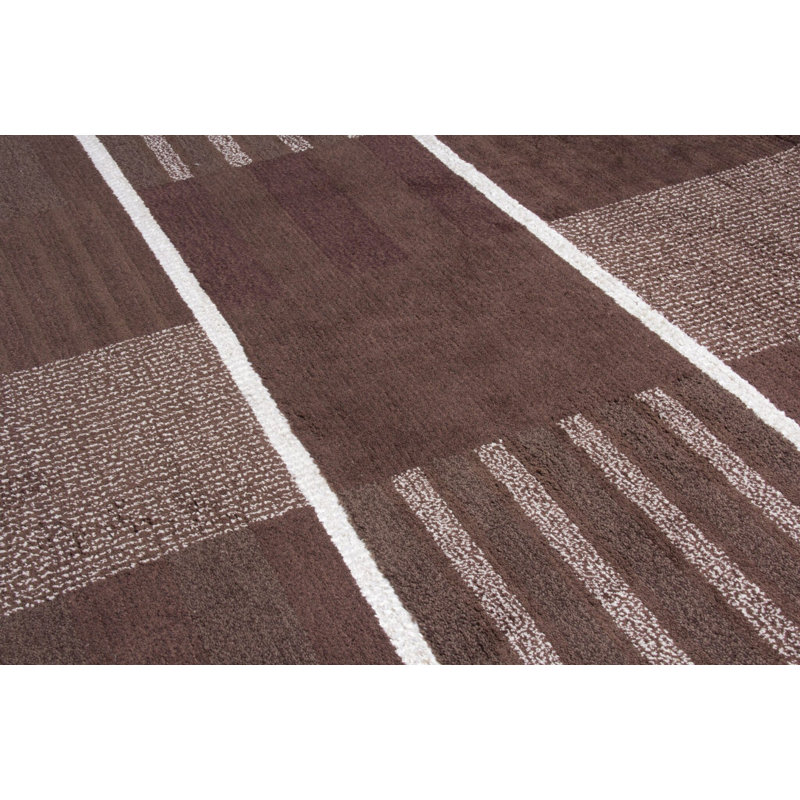 Scandinavian Hand Knotted Wool Geometric Area Rug, Rectangle 9' x 12'