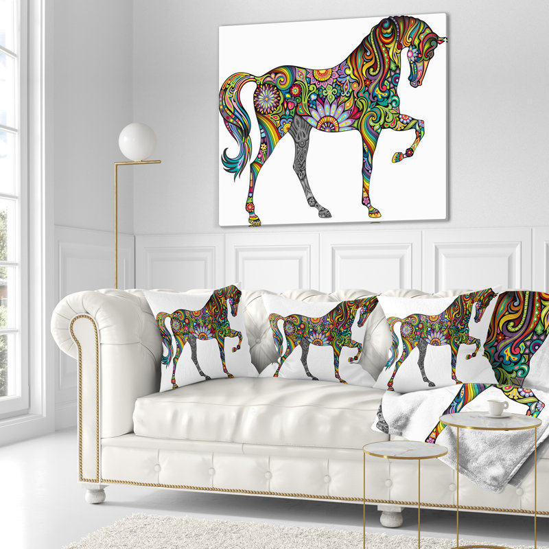 Cheval joyeux - oreiller imprimé animal, 18 po x 18 po, Coussin décoratif