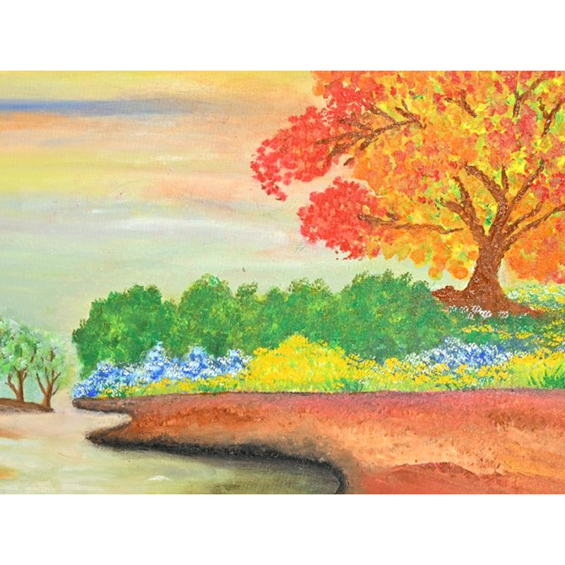 Paysage du soir en soirée | Acrylique sur toile | Avec cadre