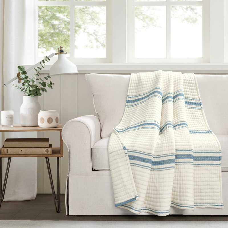 Jeté 100% coton Westridge, Bleu / blanc