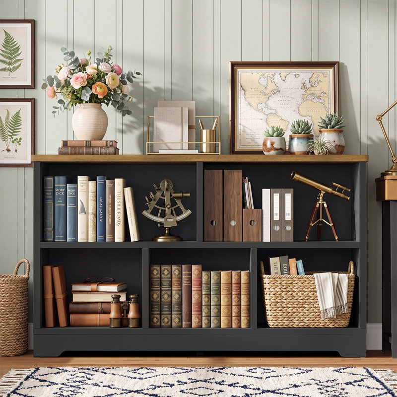 Meuble de rangement bibliothèque avec étagère ouverte à 3 niveaux et bibliothèque à 5 compartiments, meuble d'exposition multifonctionnel pour livres, dossiers et décoration pour bureau à domicile ou salon.
