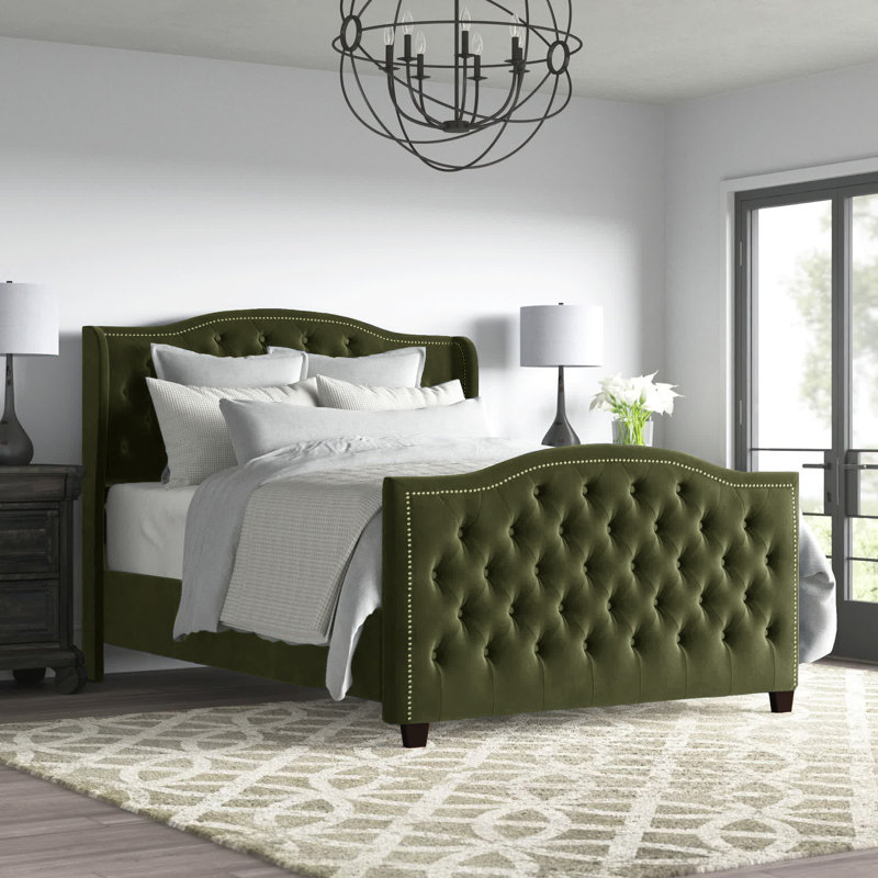 Coleman Upholstered Bed, Navy Blue Velvet, King