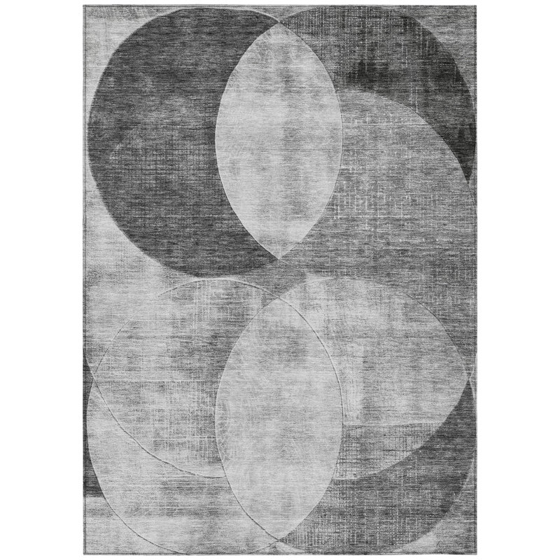 Gray Rectangular Washable Synthetic Flat Woven Rug