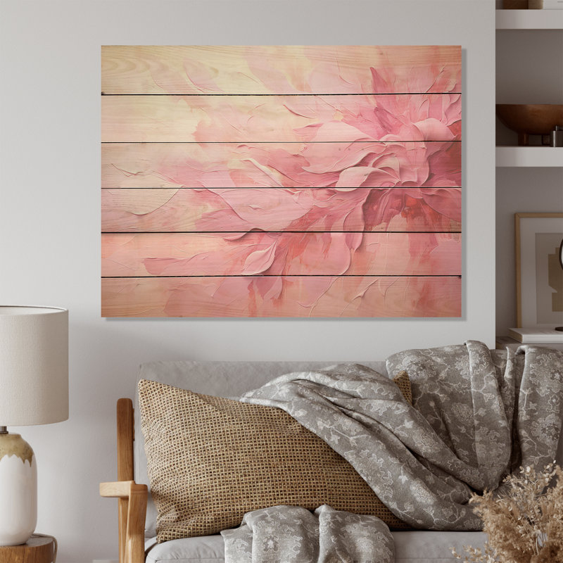 Or et rose, rivière abstraite minimale - art mural en bois fuchsia sur bois de pin naturel, H 30 po x l 40 po