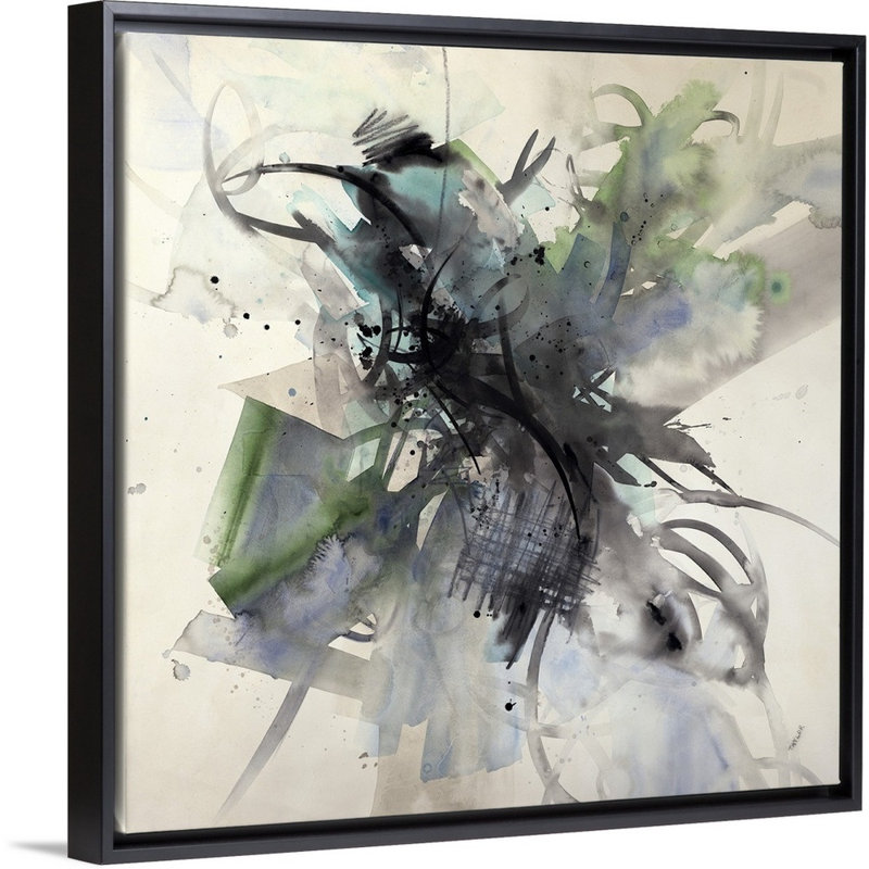 « spring élingue », peinture sur toile, Cadre flottant noir, H 13,7 po x l 13,7 po x P 1,75 po