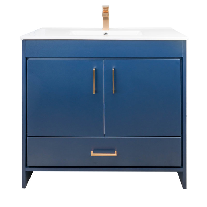 Ensemble de meuble-lavabo sur pied à simple cuve 36 po Skylar - Blanc mat, Bleu
