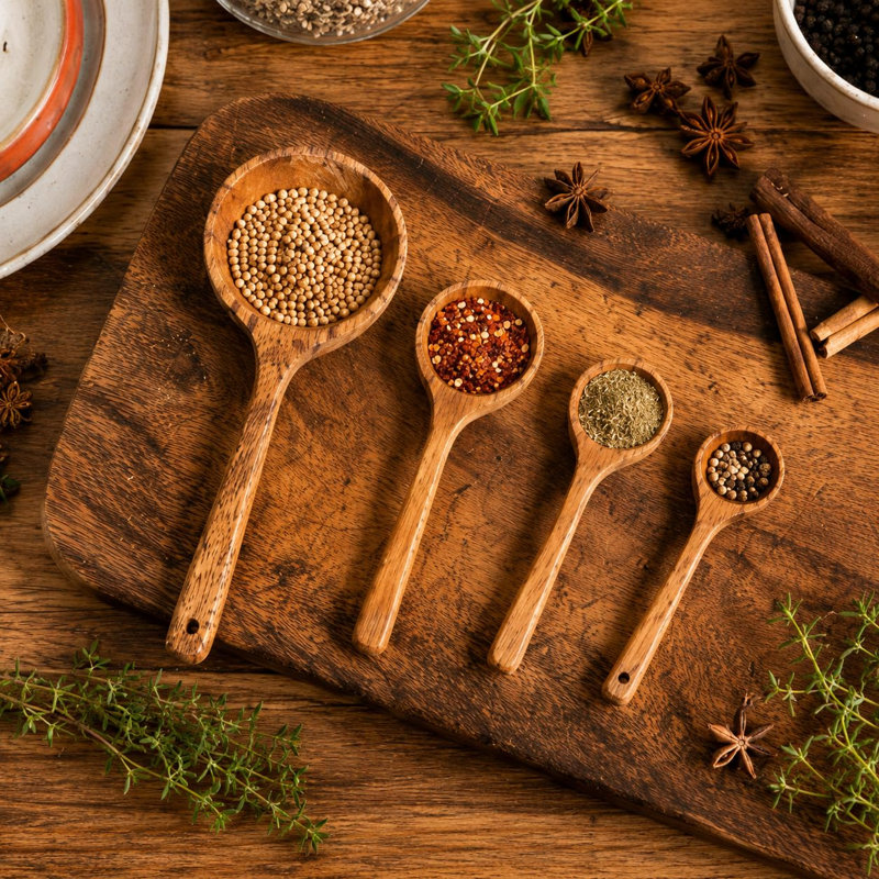 Ensemble de 4 cuillères doseuses en bois, ustensiles de cuisine artisanaux en bois naturel